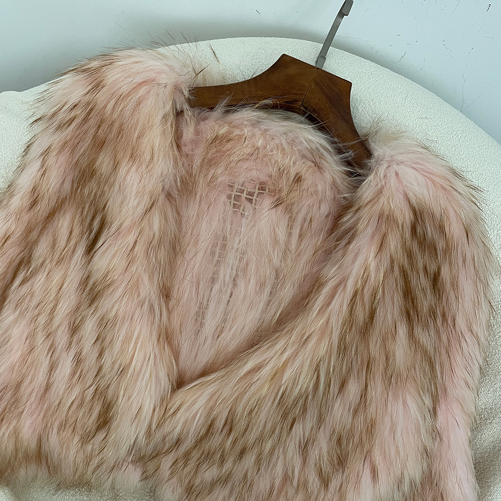 Damen Pelzmantel Aus Gewebtem Waschbärfell Für Herbst Und Winter_voghion.com