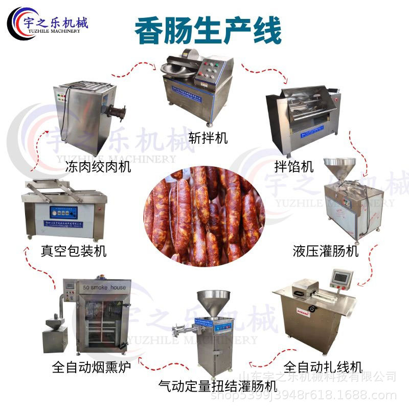 红肠加工全套设备 台烤生产线机器 广味香肠加工设备香肠成套设备