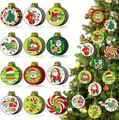 36 個木製ライムグリーンレッドクリスマス木製看板タグファミリーツリーパーティーぶら下げ装飾クリスマスボールスタイル