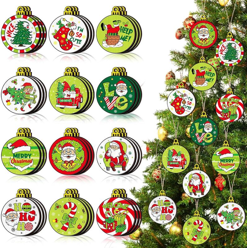 36 個木製ライムグリーンレッドクリスマス木製看板タグファミリーツリーパーティーぶら下げ装飾クリスマスボールスタイル|undefined