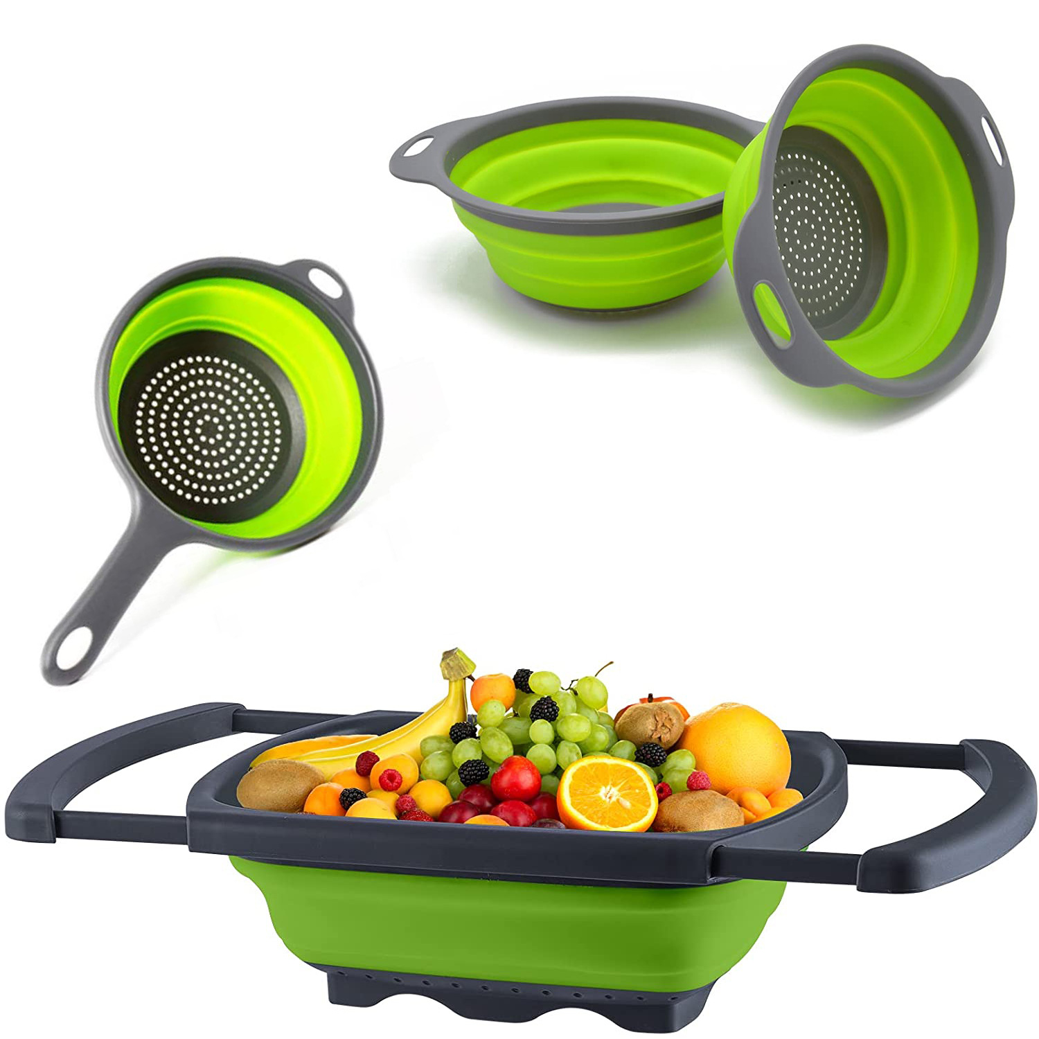 Cesta de drenaje telescópica para cocina, plegable, plástica, para frutas y verduras