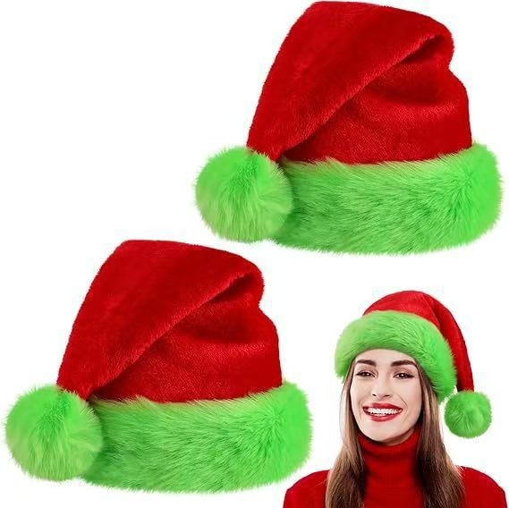 Cross-Border Christmas Hat Christmas Christmas Hat Fluorescent Green Decorative Red Christmas Hat Suede Double Layer Party Supplies