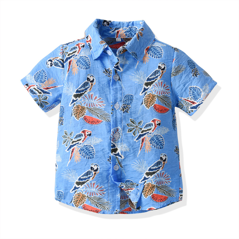 Camisa hawaiana multicolor para niños con cuello girado cárdigan de estilo de moda pelo de playa vacaciones de manga corta chaqueta de flores chaqueta casual