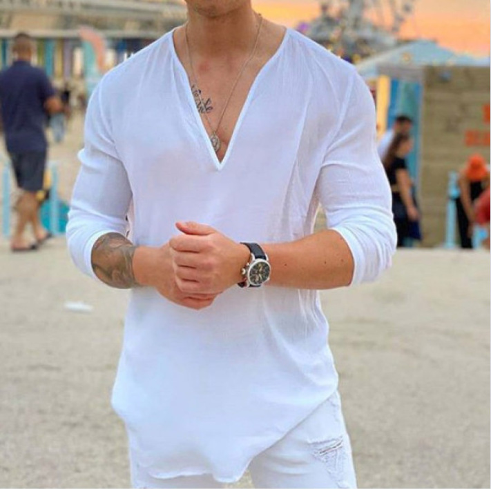 Men's Clothing Independent Station New Fashion V-neck Casual Solid Color Men's T-shirt Foreign Trade_voghion.com