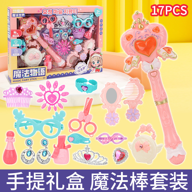 25 nuevos productos palo luminoso mágico para niños princesa niña corona flash hada rosa accesorios para el cabello caja de regalo portátil regalo