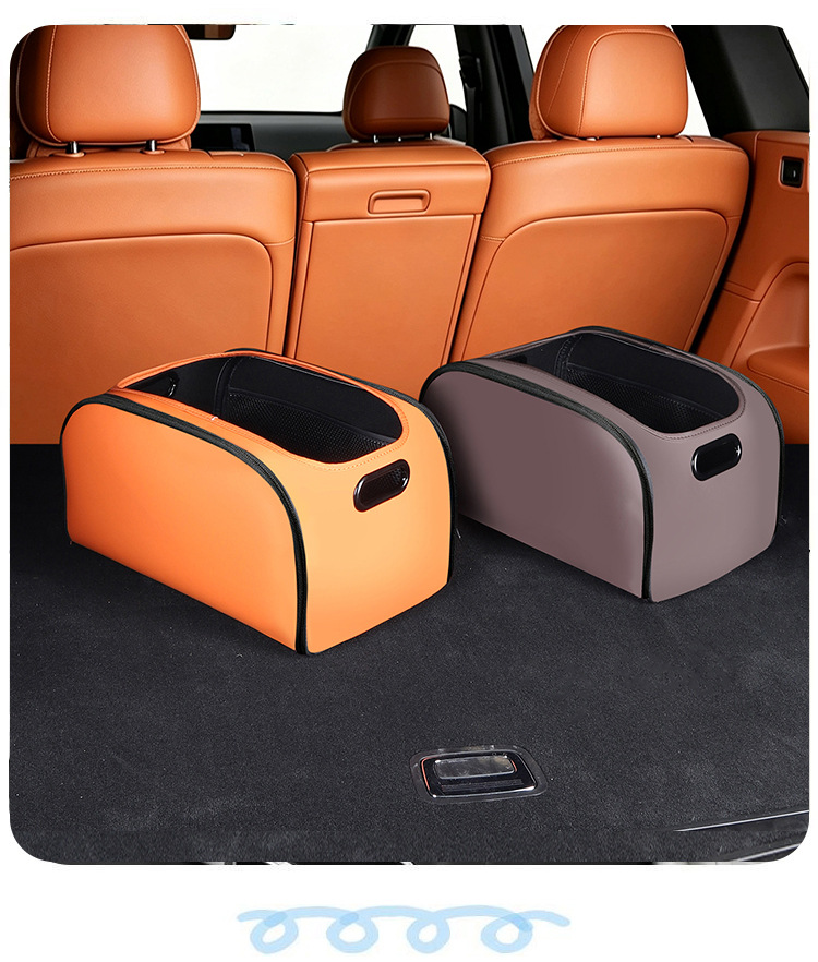 Car trunk storage box, large-capacity multifunctional storage box, PU leather organizer with mesh pocket divider design