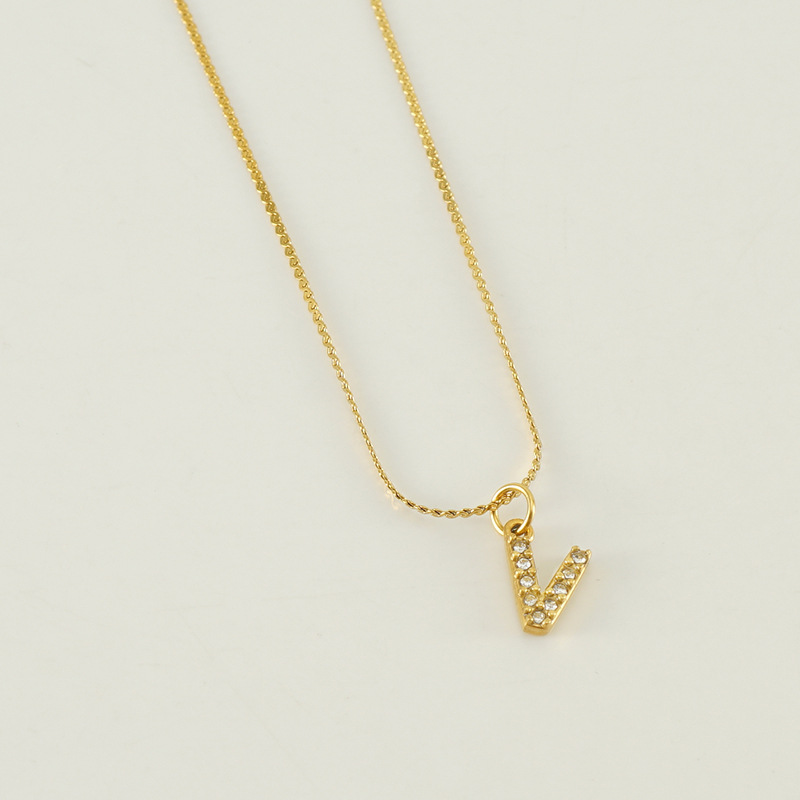 Transfronterizo europeo y americano estilo de moda todo fósforo de acero inoxidable carta Collar chapado en oro diamante incrustado estilo simple tira de cadena delgada s para las mujeres