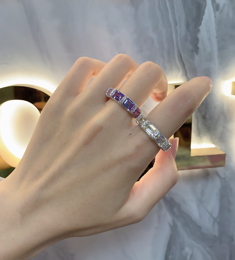 Fashion Color Block Square Sterling Silver Inlay Zircon Rings