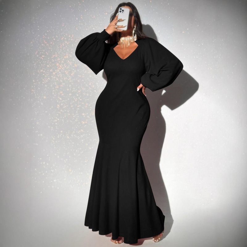 European and American Cross-Border Dress Women's Large Size Spring and Autumn Solid Color Fishtail Long Skirt New Party Wedding Formal Women's Dress Skirt