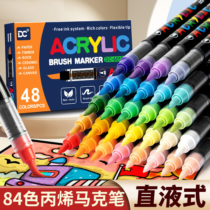 Cross-Border Direct Liquid Acrylic Marker Soft Tip DIY Graffiti Professional Drawing Pens 24 Colors 48 Colors Non-Pressing Set