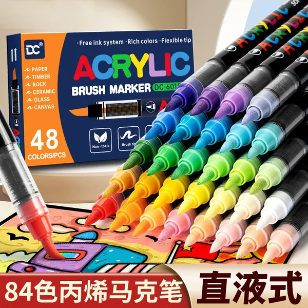 Cross-Border Direct Liquid Acrylic Marker Soft Tip DIY Graffiti Professional Drawing Pens 24 Colors 48 Colors Non-Pressing Set