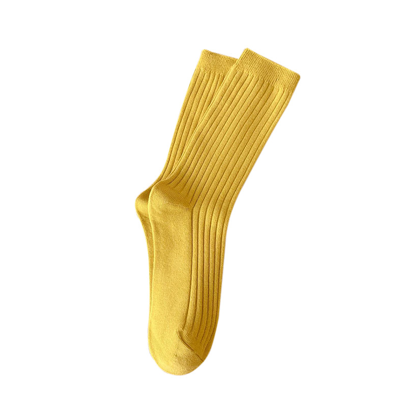 Otoño e invierno calcetines de algodón de color sólido calcetines de pila de color caramelo a rayas de las mujeres INS de moda de doble aguja calcetines de mujer de estilo universitario japonés