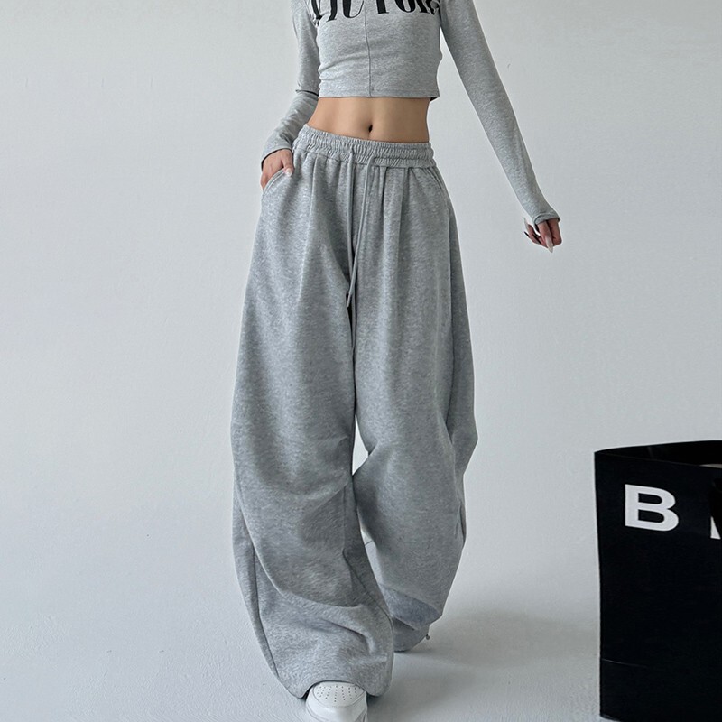 American Grey Sports Pants Women's Spring and Autumn 2025 New High Waist Straight Loose Casual Sweatpants Workwear Wide Leg Pants