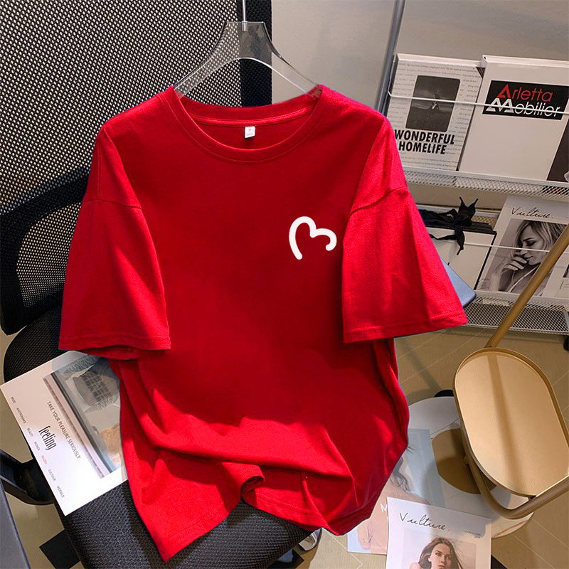 빅 레드 하트 반소매 코튼