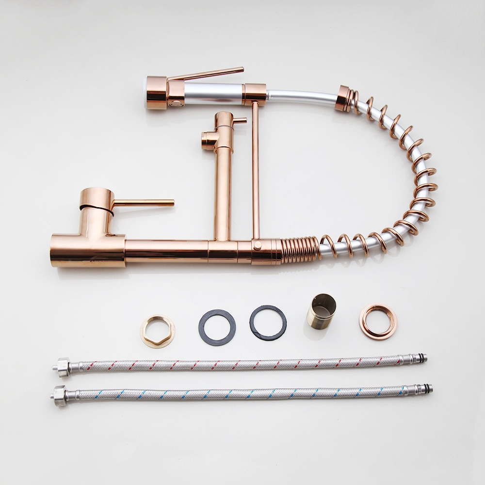 Cross-border all-copper spring faucet kitchen sink with rotatable and pull-out dual water outlet for cold and hot purified water spring faucet undefined