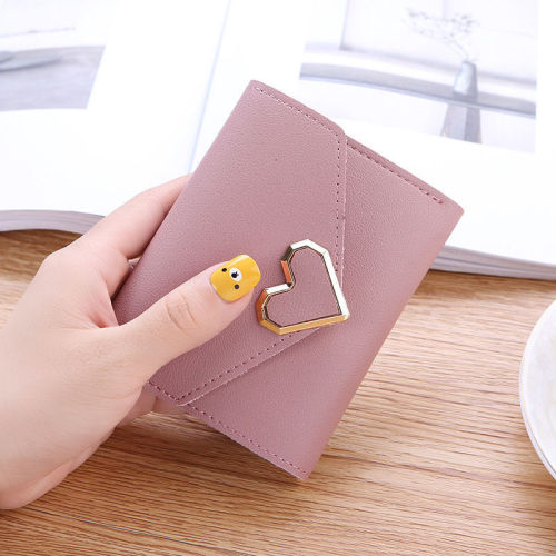 New simple wallet for female students, Korean style short cute mini coin purse, new heart-shaped buckle women's wallet