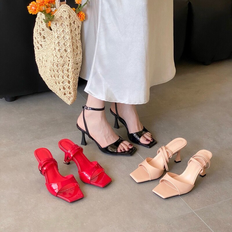 Fairy Style Stiletto High Heels, Square Toe Sandals for Women, 2025 Summer New Versatile Open-Toe Roman Shoes