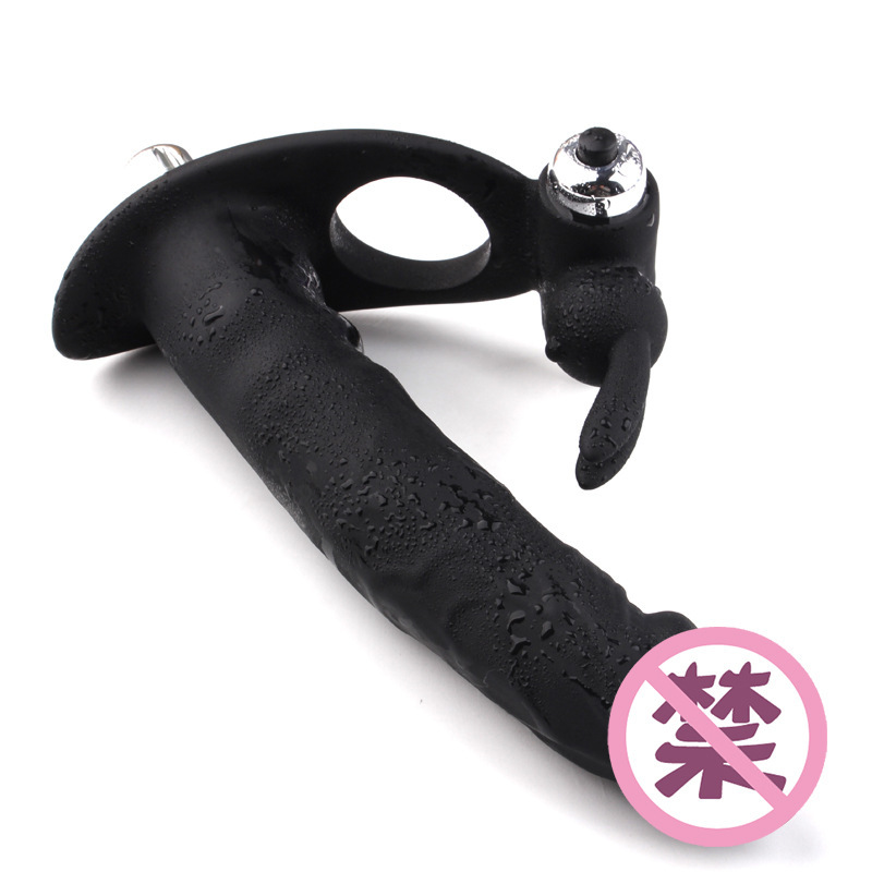 Vibrating Dual-Plug Penis Ring Silicone Wearable Couples Vibrator — detail image 6