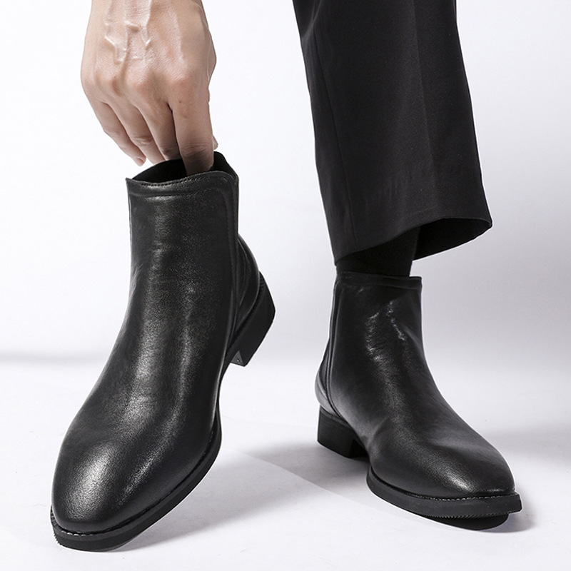 Cross-Border Men's High-Top Pointed Toe Large Size Men's Boots 2025 Autumn and Winter New Men's Korean Style Trendyy Short Boots