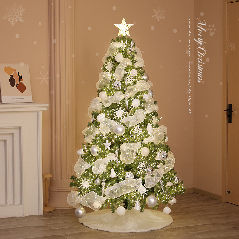 Árbol de Navidad 2025 nuevo estilo doméstico sala de estar diy decoración de Navidad paquete de gazo blanco gran decoración de alta calidad