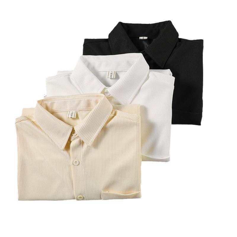 Tendencia de verano Camisa de waffle japonesa de alta gama Camisa de hombre de manga larga fina casual camisa de hombre retro