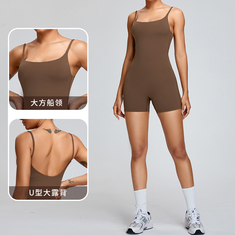 欧美新款裸感一体运动服女高强度速干运动健身服吊带瑜伽连体衣|undefined