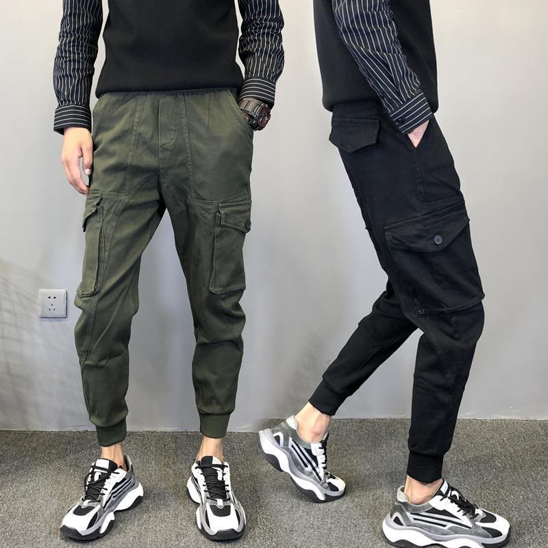 金步康工装裤男社会小伙裤子军绿色潮流休闲裤小脚裤九分束脚裤男