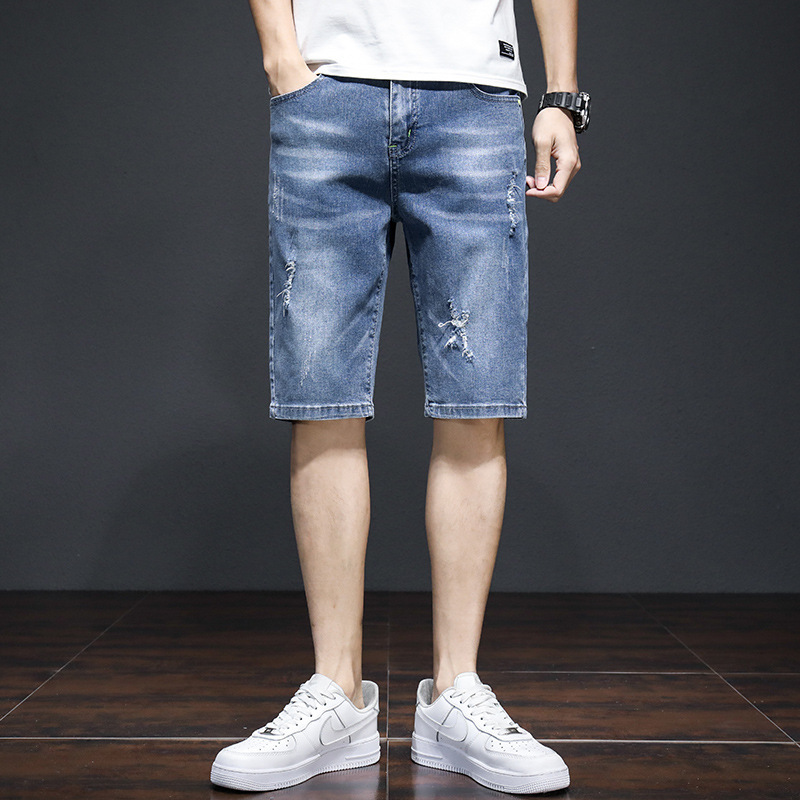 Denim Summer Thin Denim Shorts Men's Straight Summer Loose Casual Ripped Five-Point Pants Denim Summer Thin Denim Shorts Men's Straight Summer Loose Casual Ripped Five-Point Pants