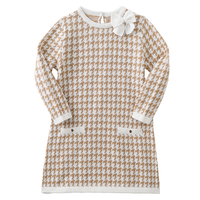 Vestido de punto para niñas de pata de gallo de algodón para niños europeos y americanos transfronterizos Vestido de princesa ropa para niños vestido de suéter de bebé primavera y otoño