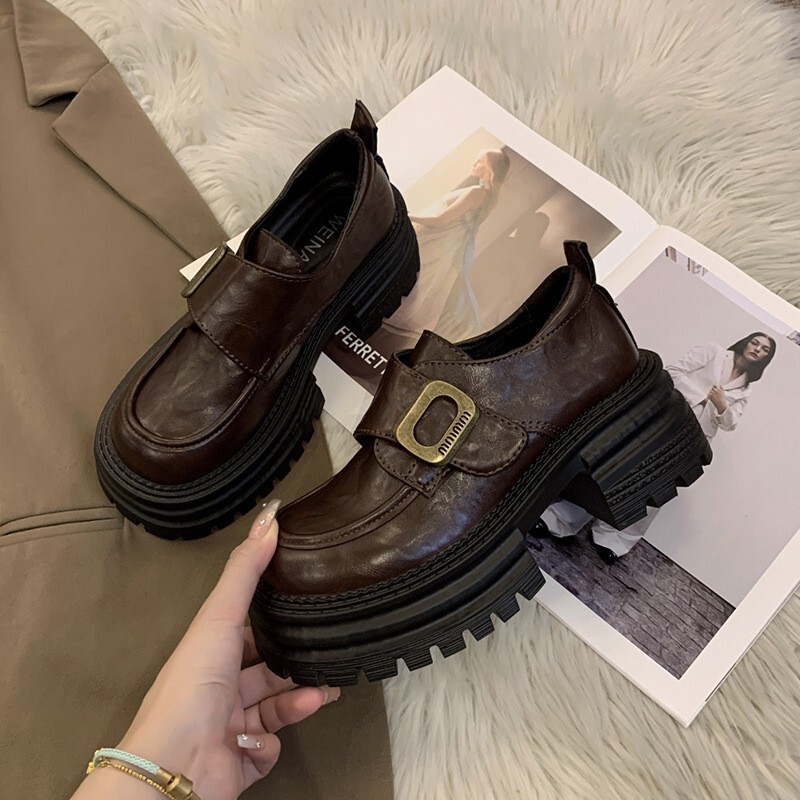 厚底粗跟英伦风小皮鞋女2025新款增高jk女鞋单鞋黑色乐福鞋女款|undefined