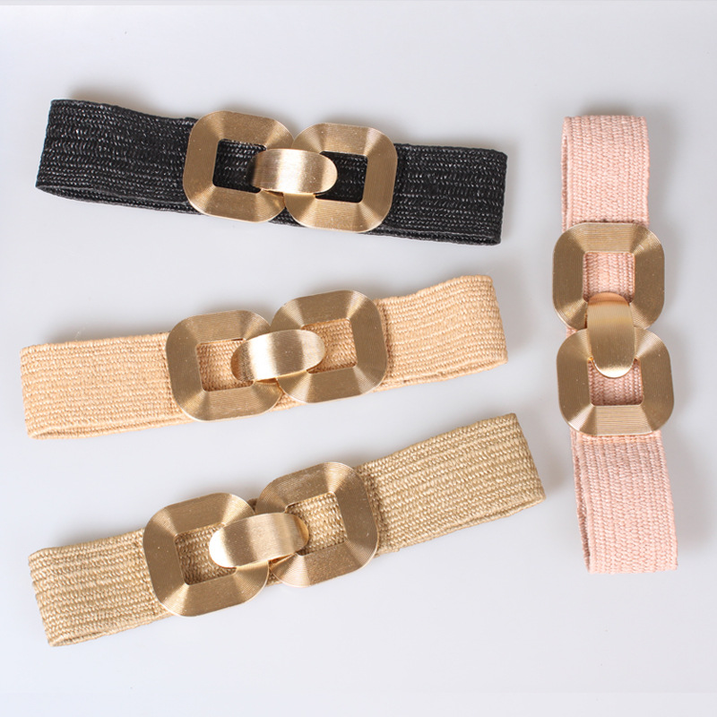 Female Ornament Alloy Woven Solid Color Elastic Wide Belt display picture 1