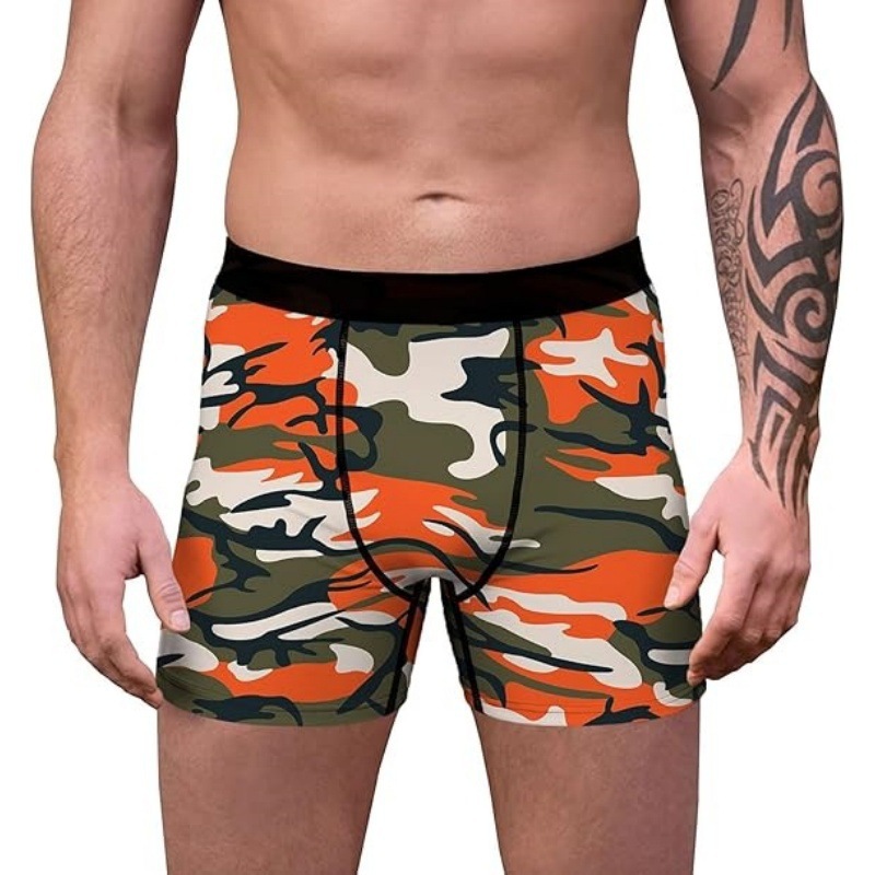 Ropa interior larga bóxer delgada de cintura media diaria para hombres 2024 venta caliente color de contraste camuflaje impresión digital 3D