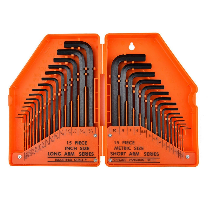 Набор шестигранных ключей из 30 предметов от производителя, метрические и дюймовые, из хромованадиевой стали с черным покрытием, L-образные плоские шестигранные ключи