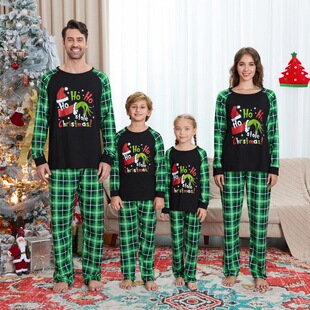 European and American Explosions Parent-Child Geek Home Clothes Christmas Home Clothes Parent-Child suit Grinch Printed Home Clothes