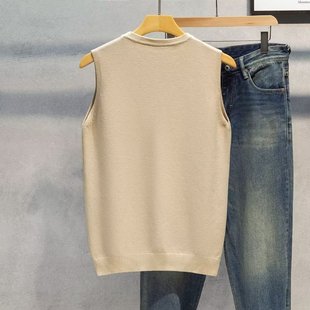 2024 New Autumn and Winter Sleeveless Sweater Vest Men's Bottoming Shirt Round Neck Knitted Korean Style Trbottomy Vest Thickeneded