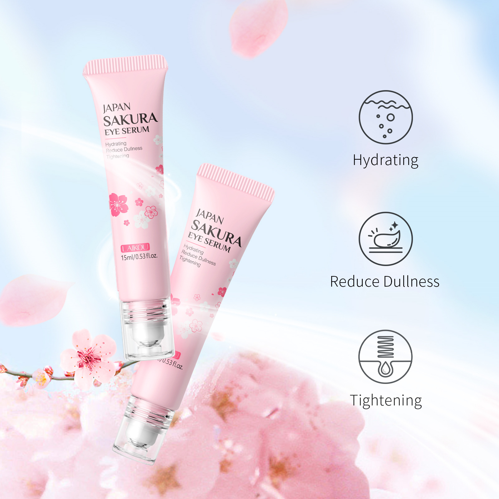 LAIKOU Cherry Blossom Eye Serum 15ml Roll-on Massage Eye Care Cream Moisturizing and Hydrating Skin Care Product undefined