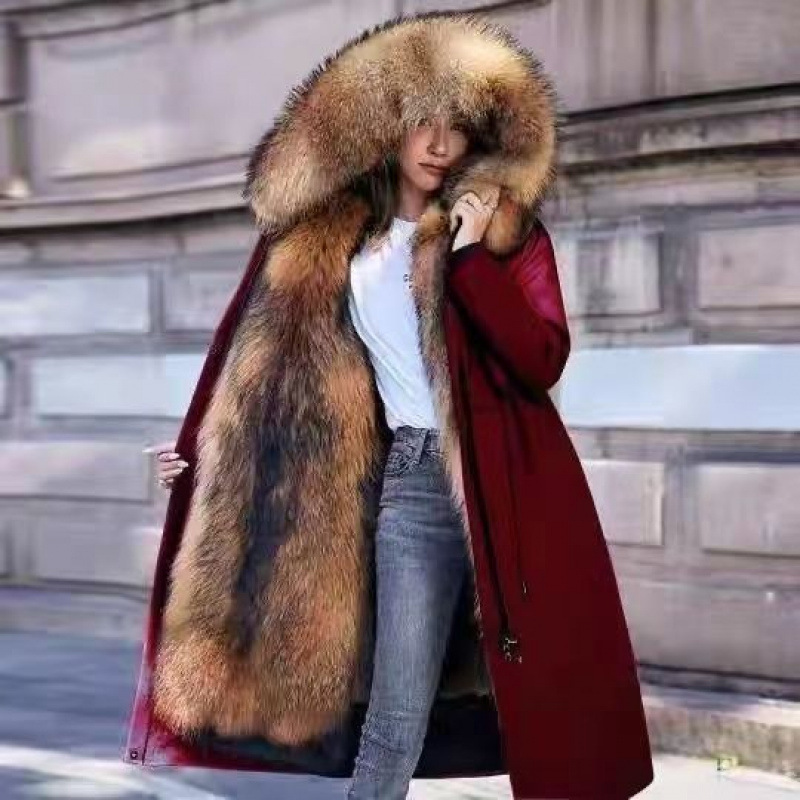 2026 Winter New Style Parka Women's Fur Coat Imitation Fox and Raccoon Fur Integrated Thickened Cotton Jacket