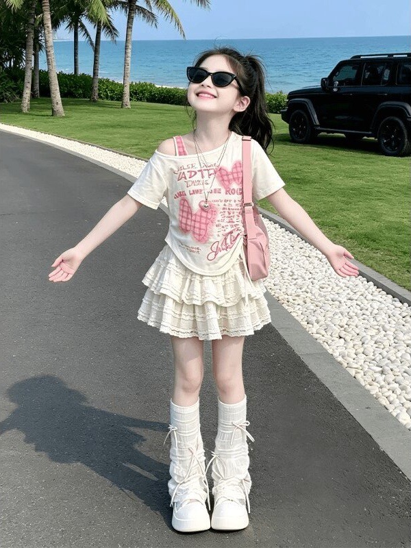 Girls' Summer Sweet Outfit 2026 New Style for Older Children: Off