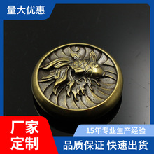 玫琳卡饰品金鱼翻浪财布扣国潮元素纹身风格直径30mm银扣黄铜配件