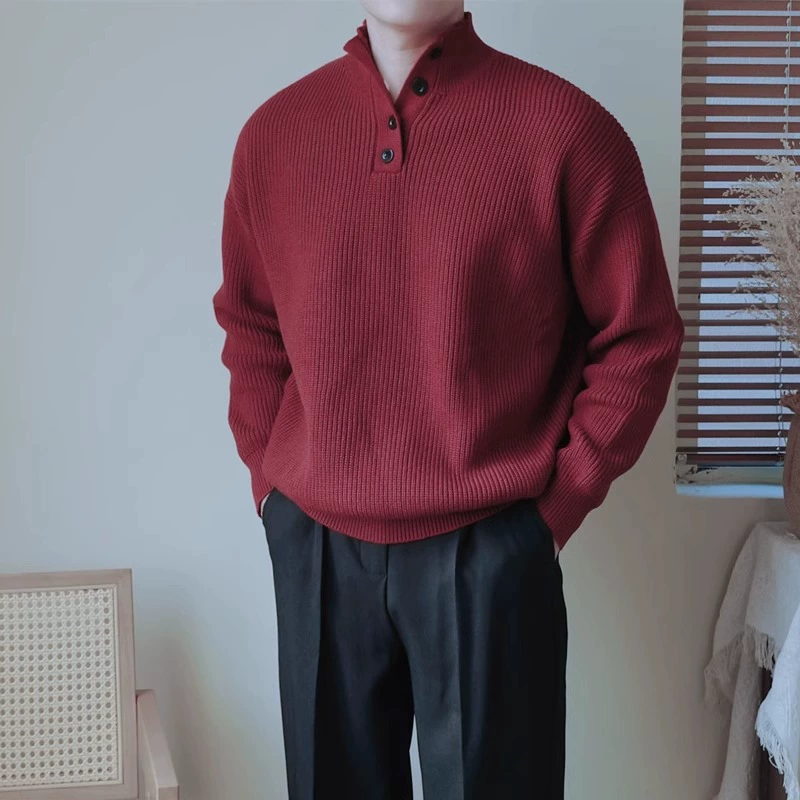 Осенний и зимний новые пуговицы на пуговицах и воротник свободный повседневный свитер мужской рождественский красный новый год теплый свитер с плечами