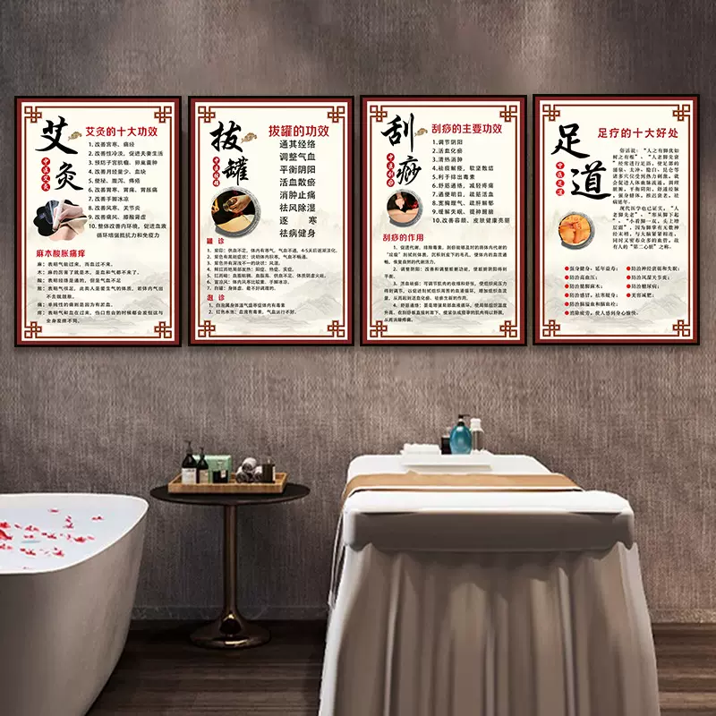 中医养生馆装饰画针灸艾灸肩颈理疗海报挂画美容院足疗按摩店壁画
