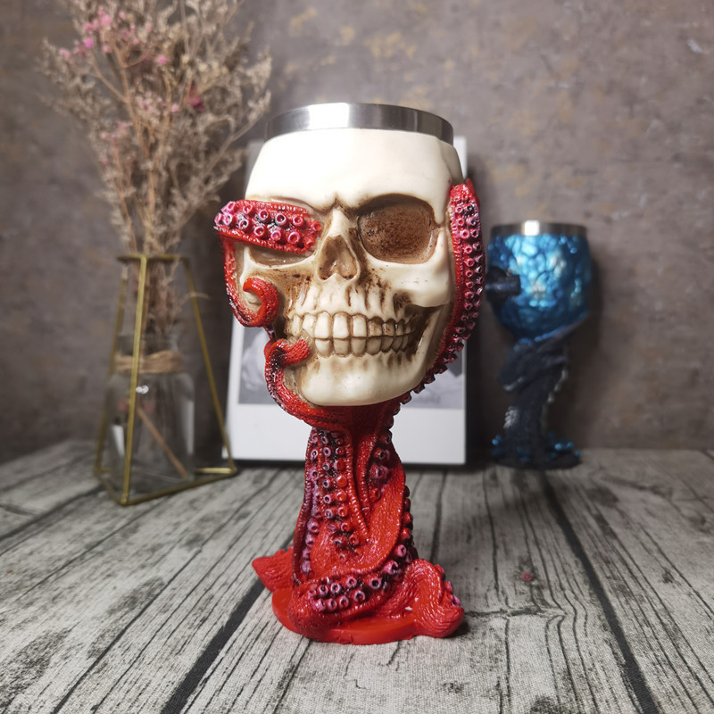 Vaso de vino con calavera antigua, copa de calavera de pulpo, taza de personalidad de acero inoxidable, taza de bar retro, transfronterizo