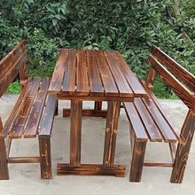 快餐店用的桌椅碳化木戶外庭院餐椅茶桌實木酒吧桌快餐桌飯店簡。