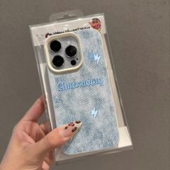牛仔晕染适用苹果16promax/15手机壳14plus荔 枝纹13p软壳12防