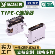 沉板式TYPE-C防水连接器母座 24P防水耐高温双贴四脚插板USB母座