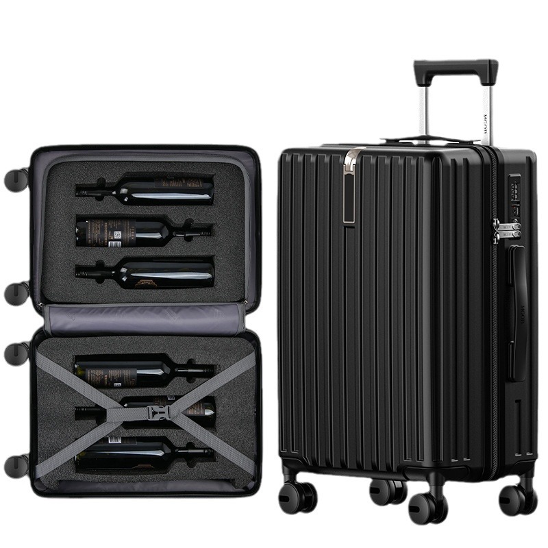 Vali rượu vang 20 inch chuyên dụng, chống sốc, có khóa số, xách tay lên máy bay — Màu đen