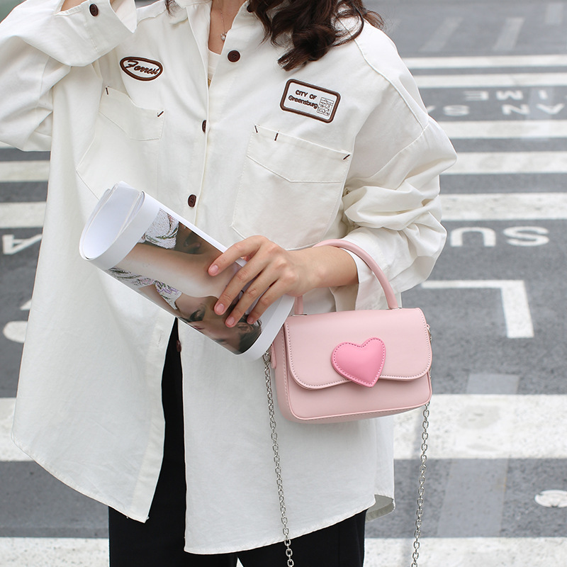 Sac à main en PU pour femmes, haut de gamme, contraste, cœur de pêche, couverture pratique, petit sac carré incliné, 2024 #, nouvelle collection 8325_voghion.com