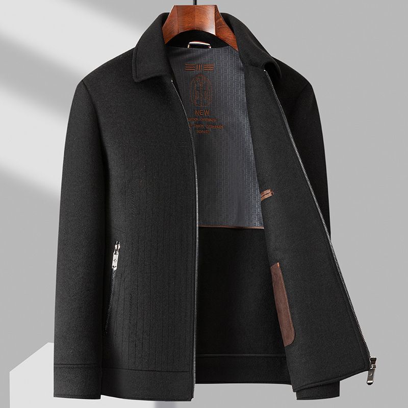 Counter Autumn and Winter Double-Sided Wool Jacket Men's Middle-Aged Lapel Removable down Liner Cashmere Woolen Jacket