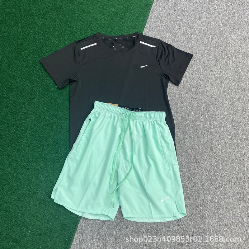 Transpirable hombre hielo rápido secado set de manga corta de verano correr al aire libre casual playa pantalones cortos deportivos relajados fitness