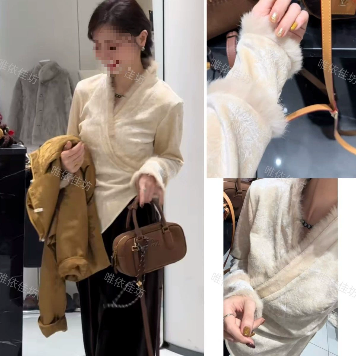 Сетка красный темперамент нерегулярный иностранный новый рубашка зимний бархат утолщение норковых волос дизайн топ женский